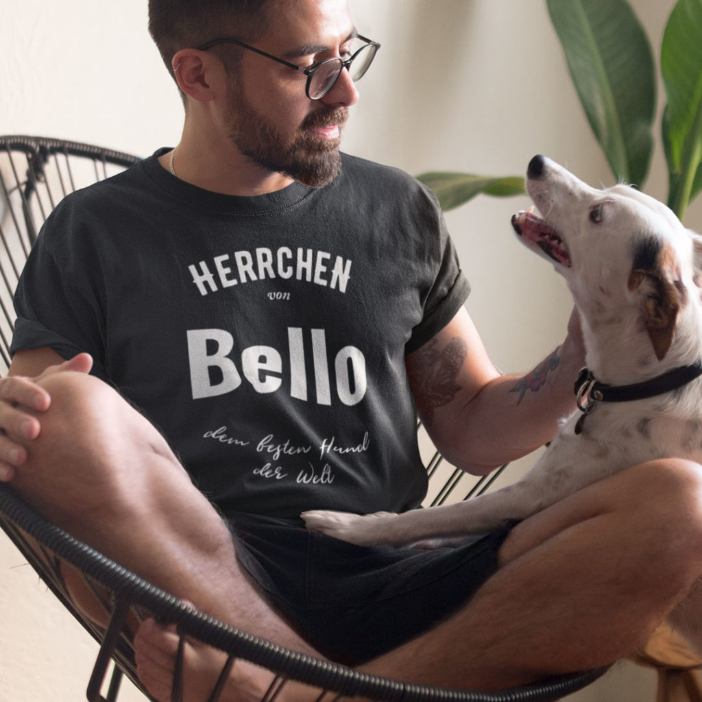 Herrchen T-Shirt mit dem Namen DEINES Hundes Personalisierbar Geschenk